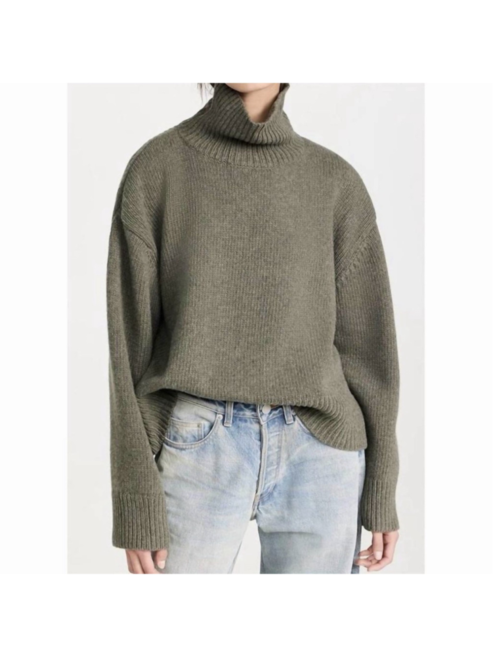Nili Lotan Omaira Sweater Wool Turtleneck Boxy Olive Green XL Drop Shoulder $585
